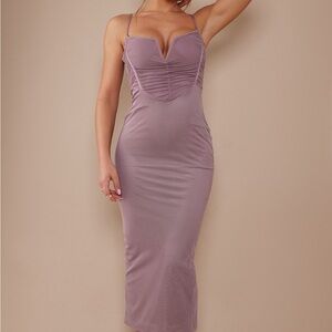 Pretty Little Thing. Mauve, mesh colored midi dress.